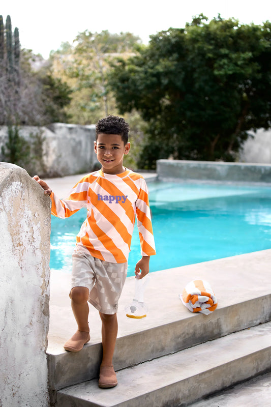 LÄSSIG | UV Shirt – Long Sleeve Rashguard Strepen Roze Oranje “Happy”