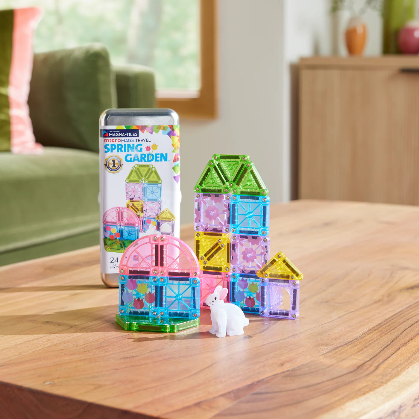 Magna-Tiles | microMAGS Lente set 24-delig – magnetische bouwset met konijn