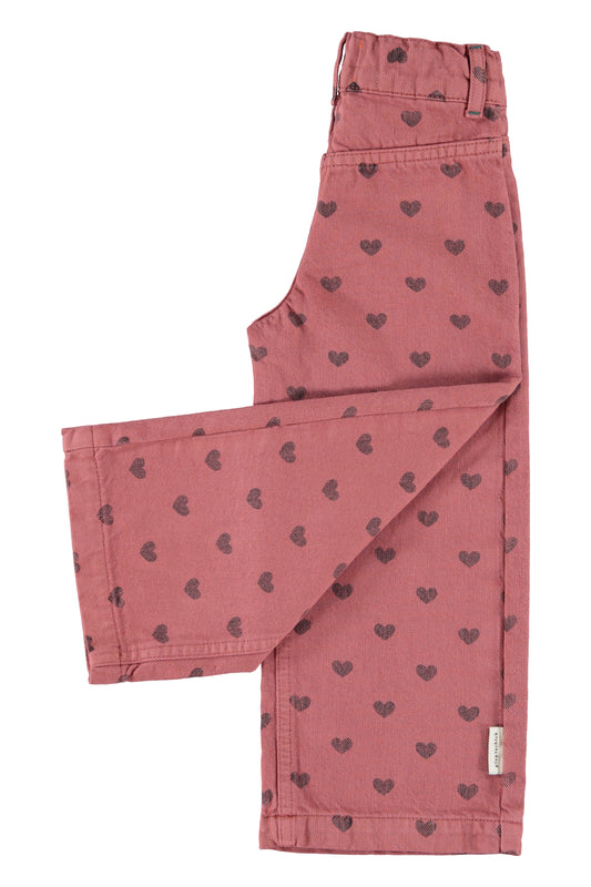 Piupiuchick | Wide leg broek roze met zwarte hartjes