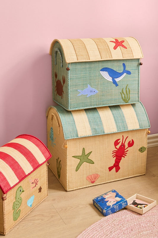 RICE | Raffia storage house - ocean theme - blauw