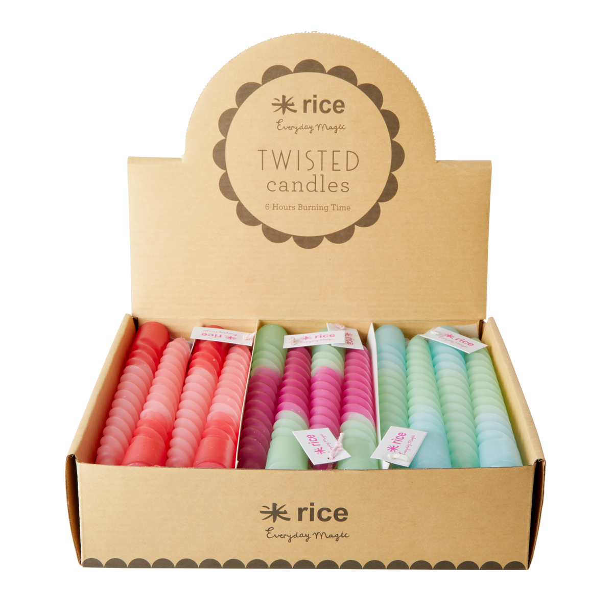 RICE | gedraaide kaars 3 kleuren assorti