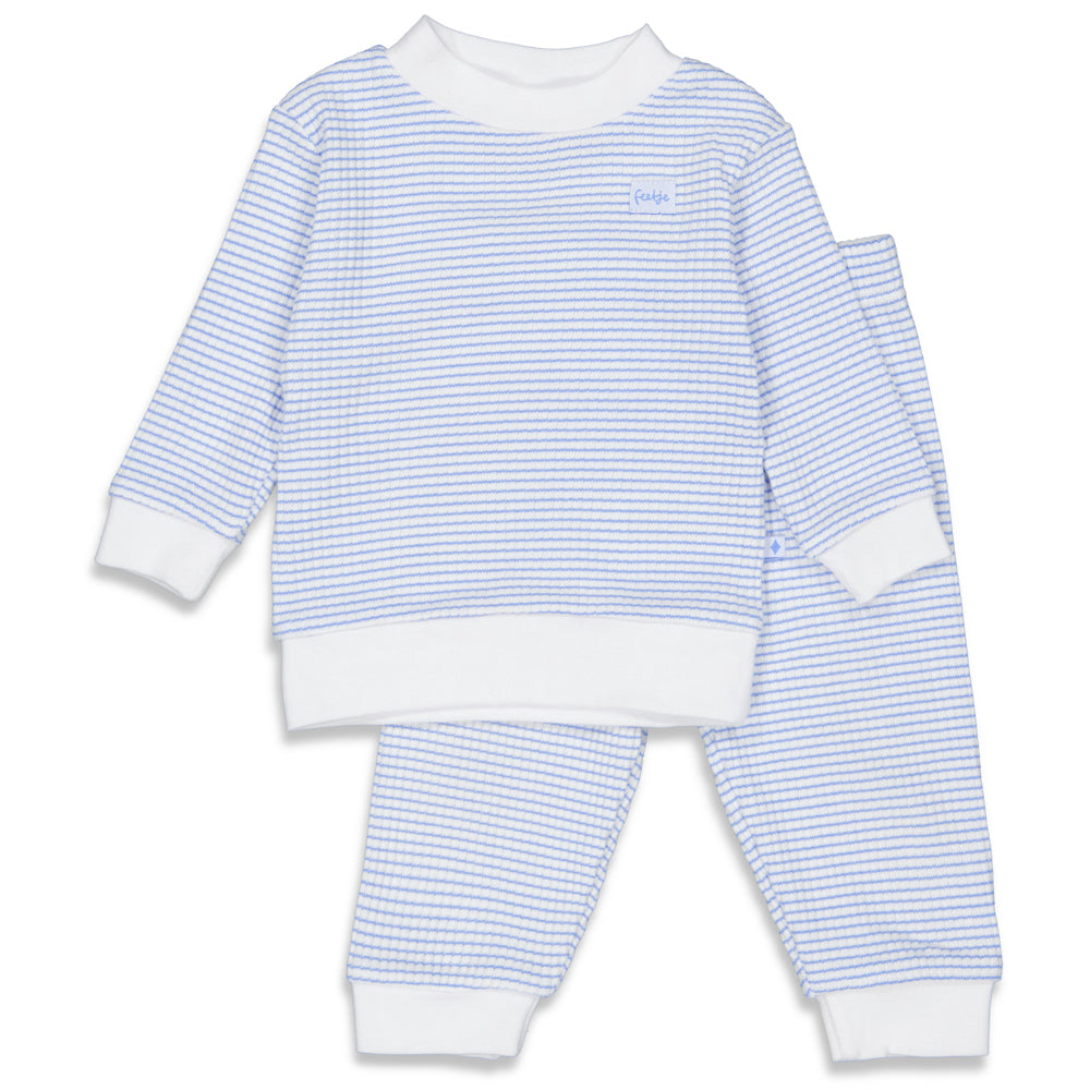 Lichtblauwe Feetje pyjama met witte boorden