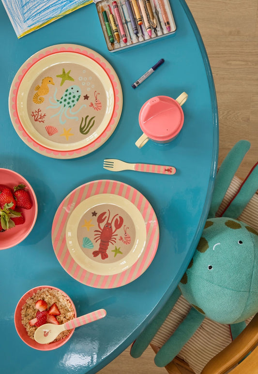 RICE | kids bowl - coral - ocean print