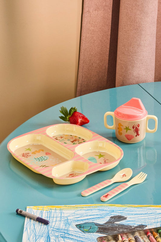 RICE | baby eetset coral ocean print roze