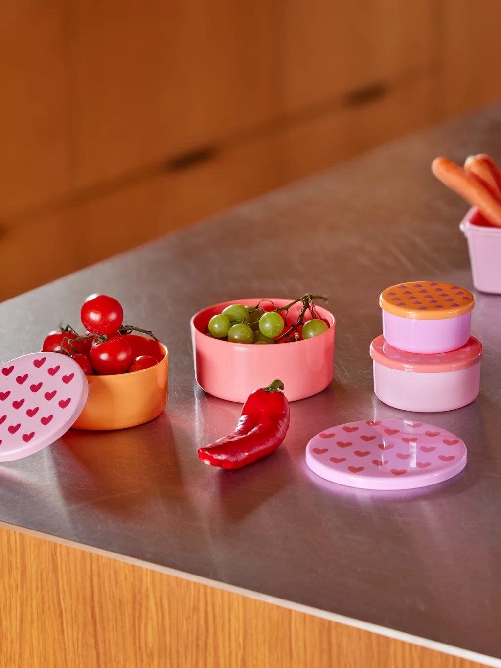 RICE | Ronde bewaarbakjes Hearts - set van 4