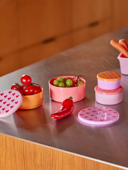 RICE | Ronde bewaarbakjes Hearts - set van 4