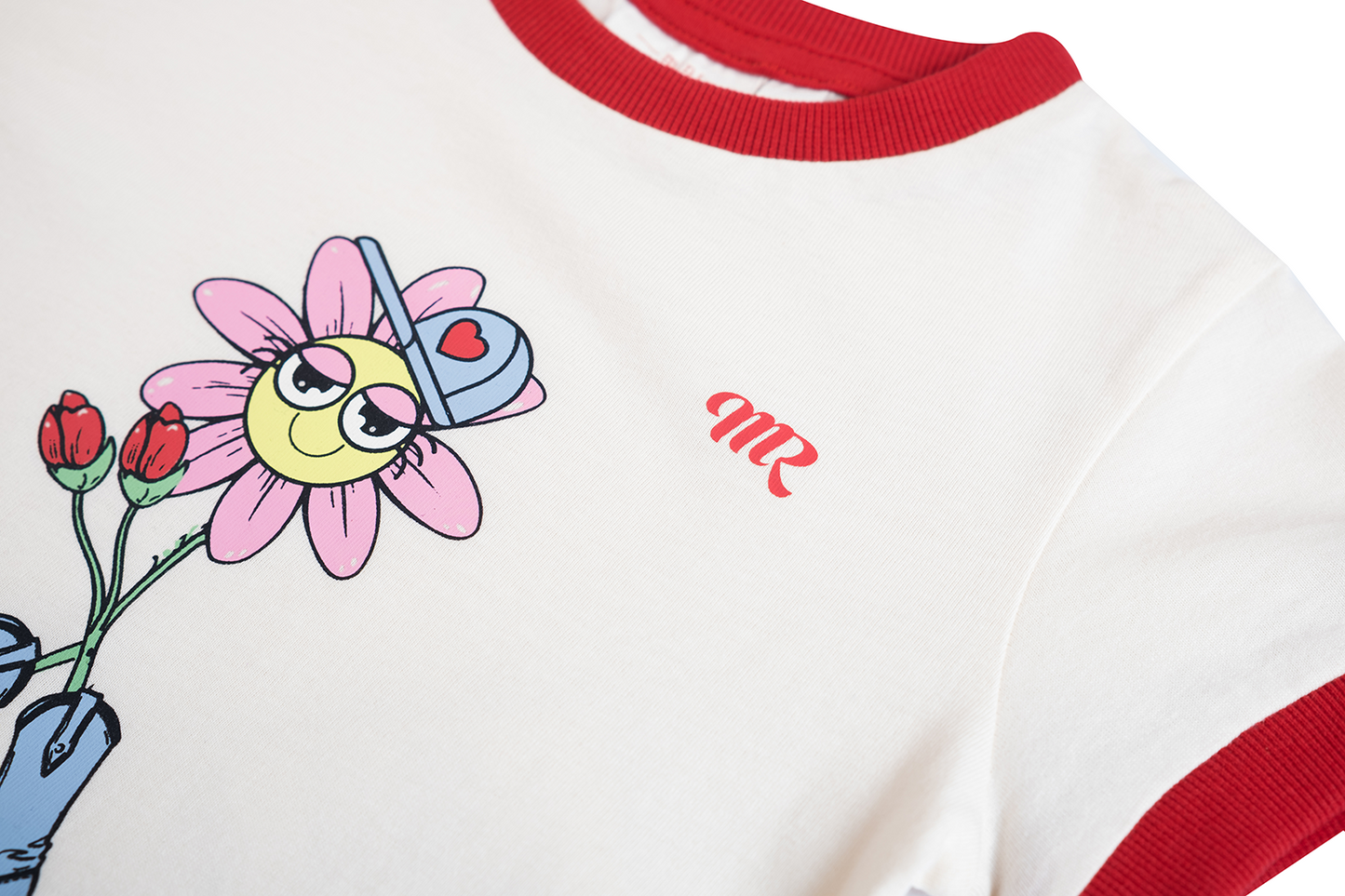 Mini Rebels | shirt ecru met rode boorden