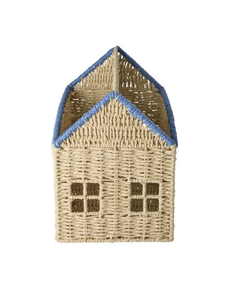 RICE | House Book Storage Blue – Huisvormige Opbergmand voor Kinderkamer