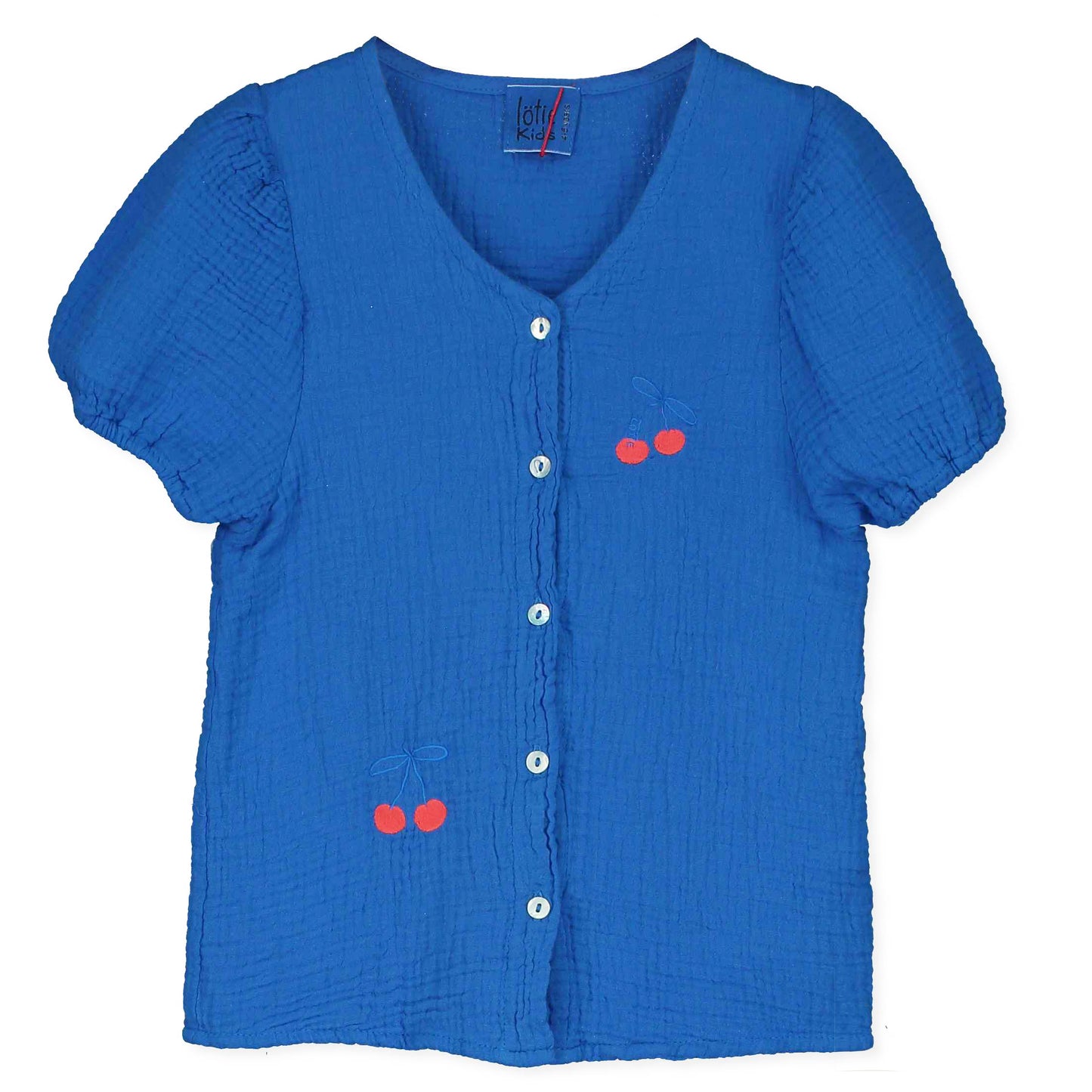 Lötiekids | Muslin blouse - cherrie embroidery - royal blue