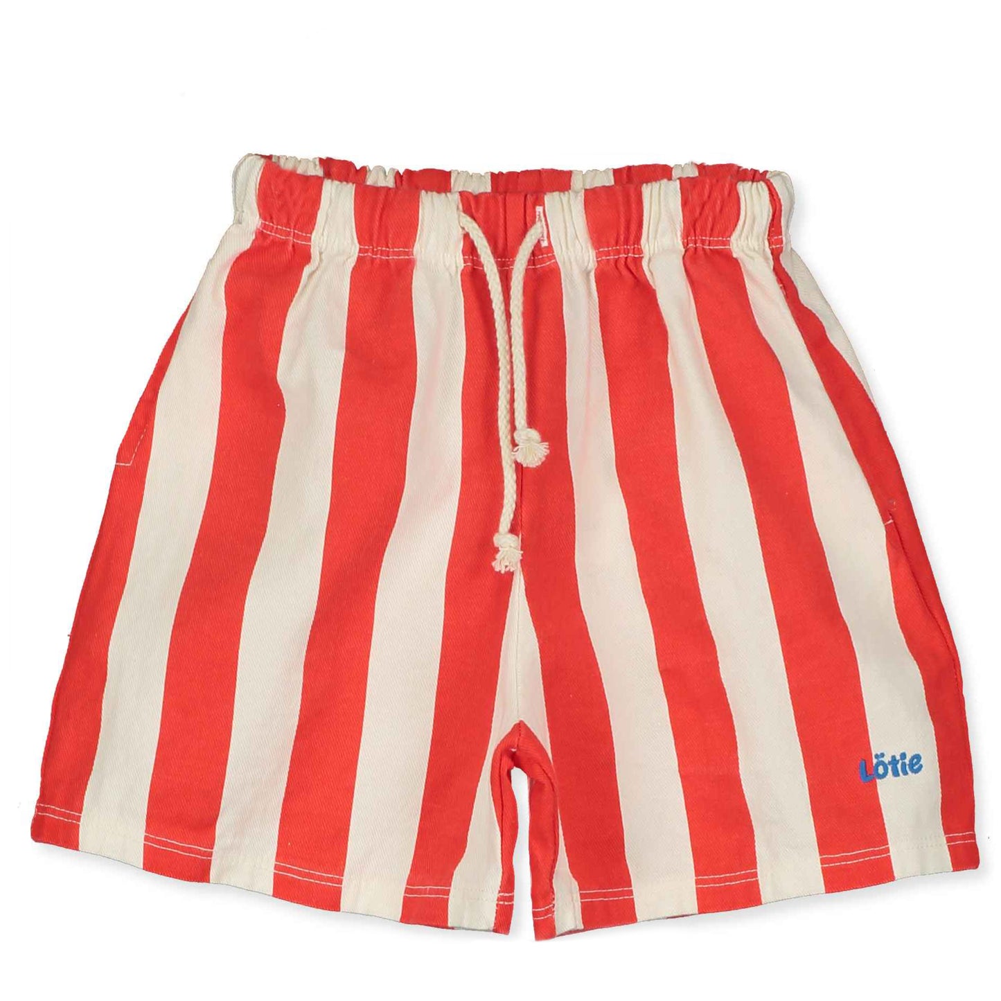 Lötiekids | Twill bermuda pockets - red stripes + off white