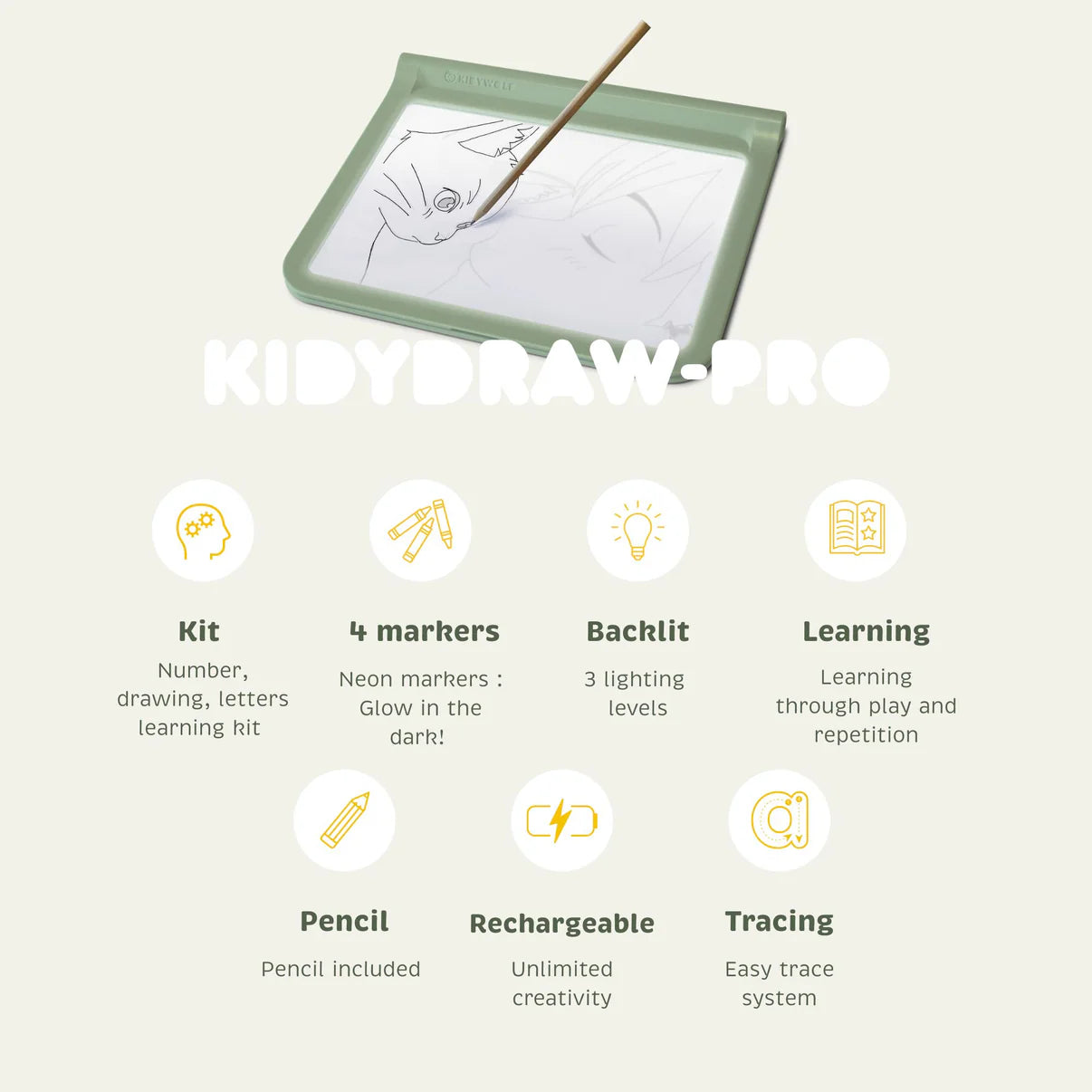 Kidywolf | KIDYDRAW PRO Groen – Verlicht Tekenbord voor Creatieve Kids