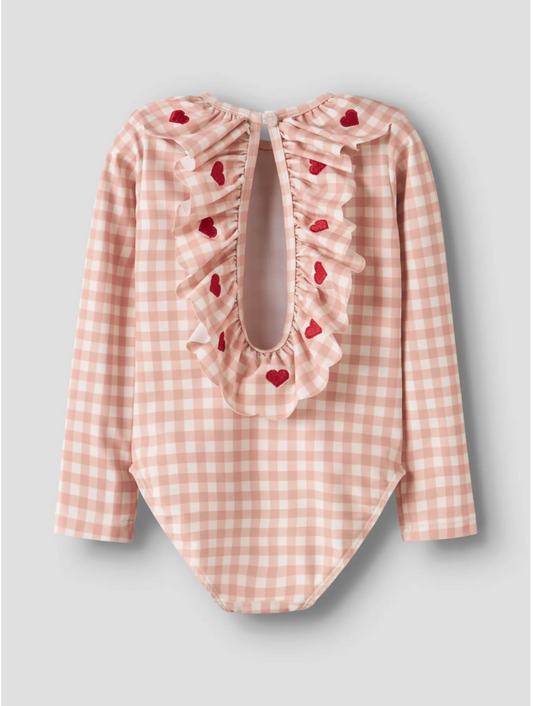 Lil Atelier | Badpak check roze hart swimsuit