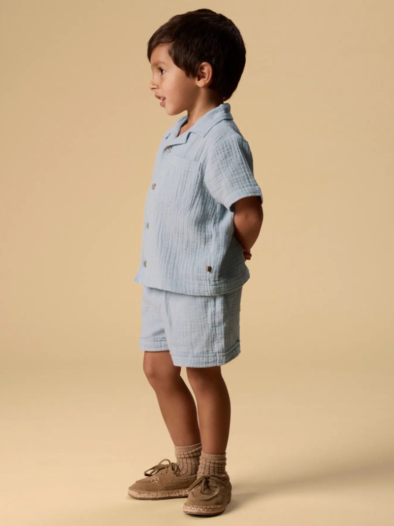 Lil Atelier | Mousseline Blouse Lichtblauw – Korte Mouw Kinder Blouse