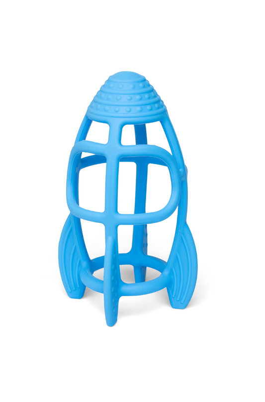 Little L | bijtring raket blauw – sensorisch babyspeelgoed van siliconen