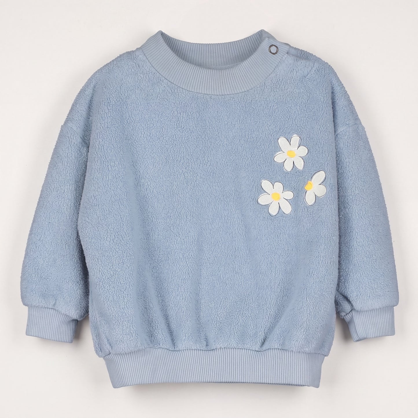 Lötiekids | Daisies teddy baby sweatshirt stone blue