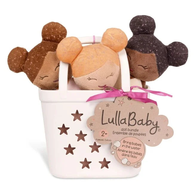LullaBaby | Badpoppen Set in Opbergmand – 3 Zachte Badpopjes