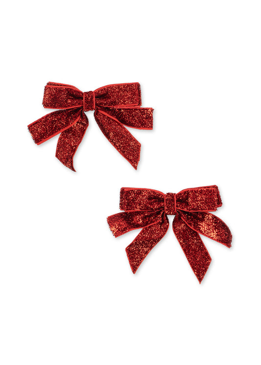 Konges Sløjd | 2-Pack Velvet Double Bow Hair Clips - Red Glitter