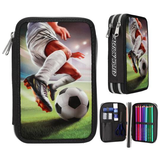 Action World | 2-Vaks Etui Voetbal – Gevuld Etui met 18 Kleurpotloden