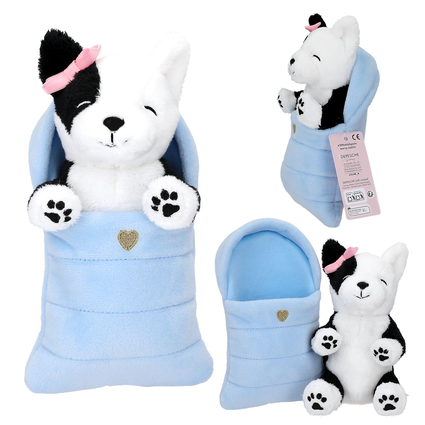 TOPModel | pluche hond of kat in slaapzak – knuffel met zachte slaapzak