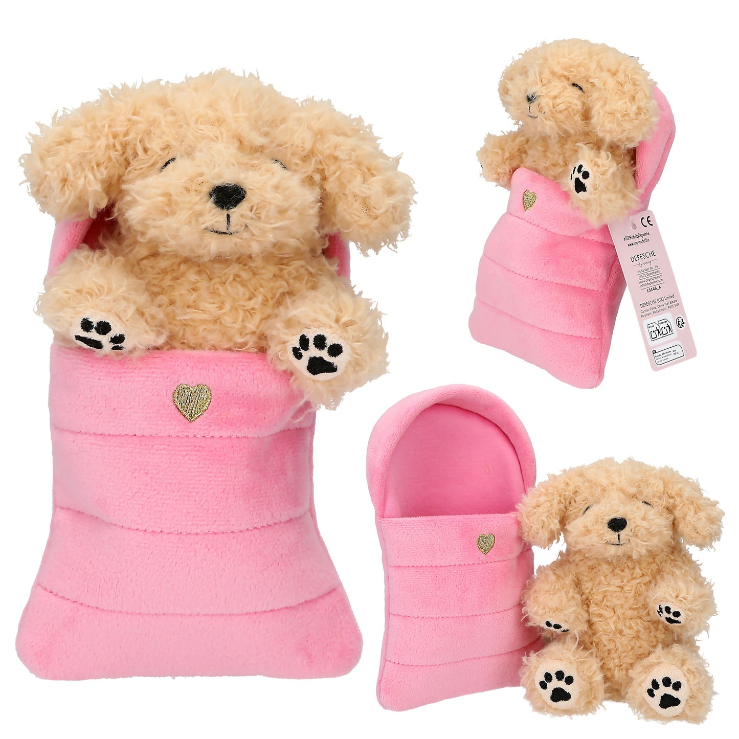 TOPModel | pluche hond of kat in slaapzak – knuffel met zachte slaapzak