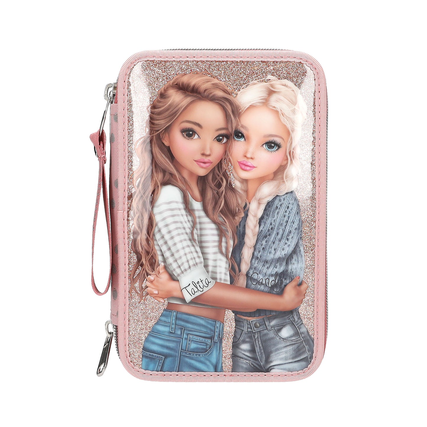 TOPModel | 3-vaks gevulde etui DOTS – roze etui met glitter en inhoud