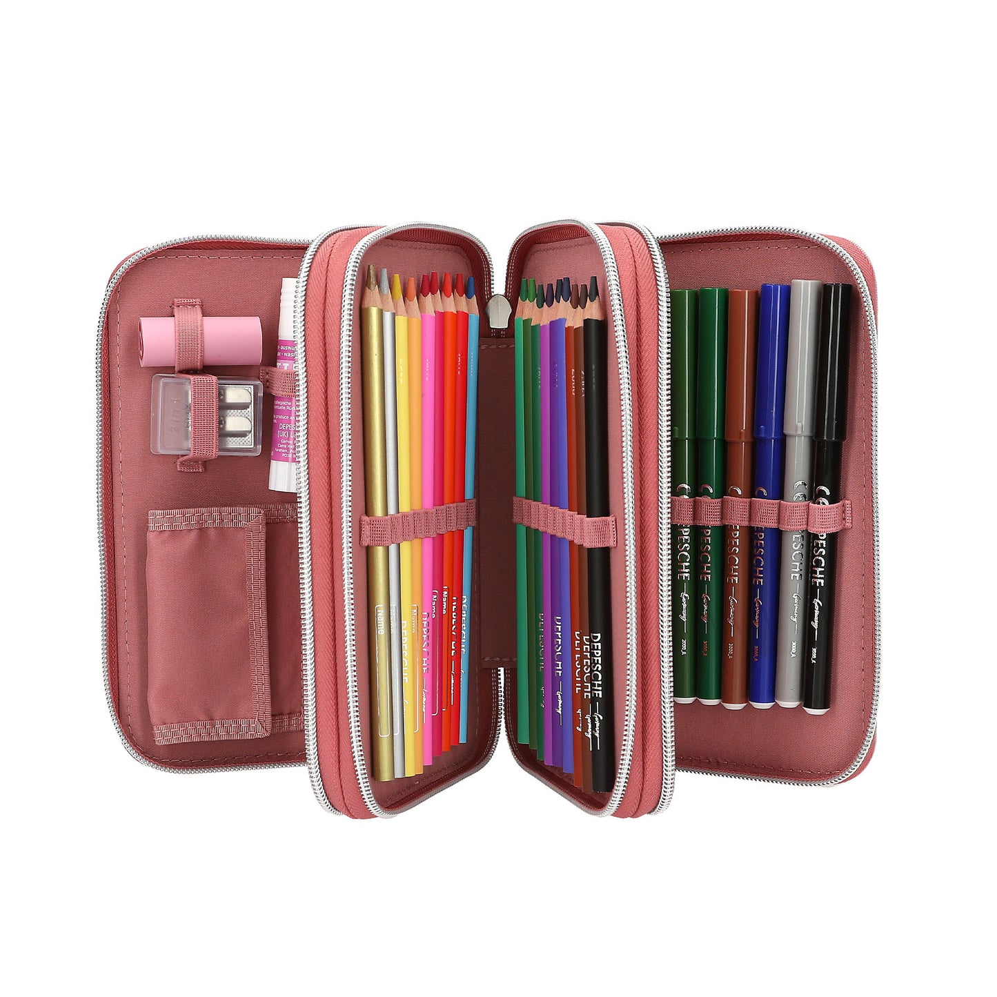 TOPModel | 3-vaks gevulde etui DOTS – roze etui met glitter en inhoud