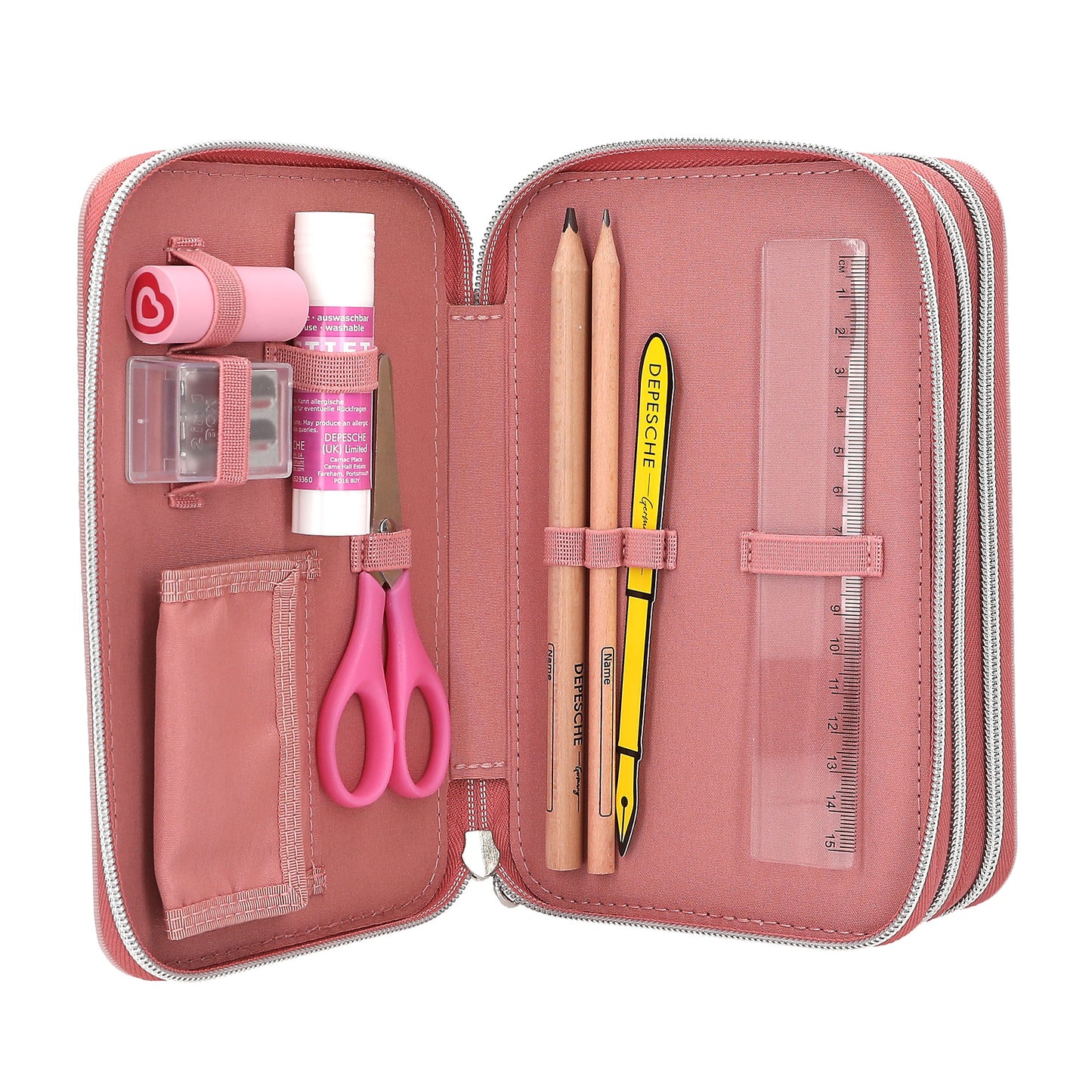 TOPModel | 3-vaks gevulde etui DOTS – roze etui met glitter en inhoud