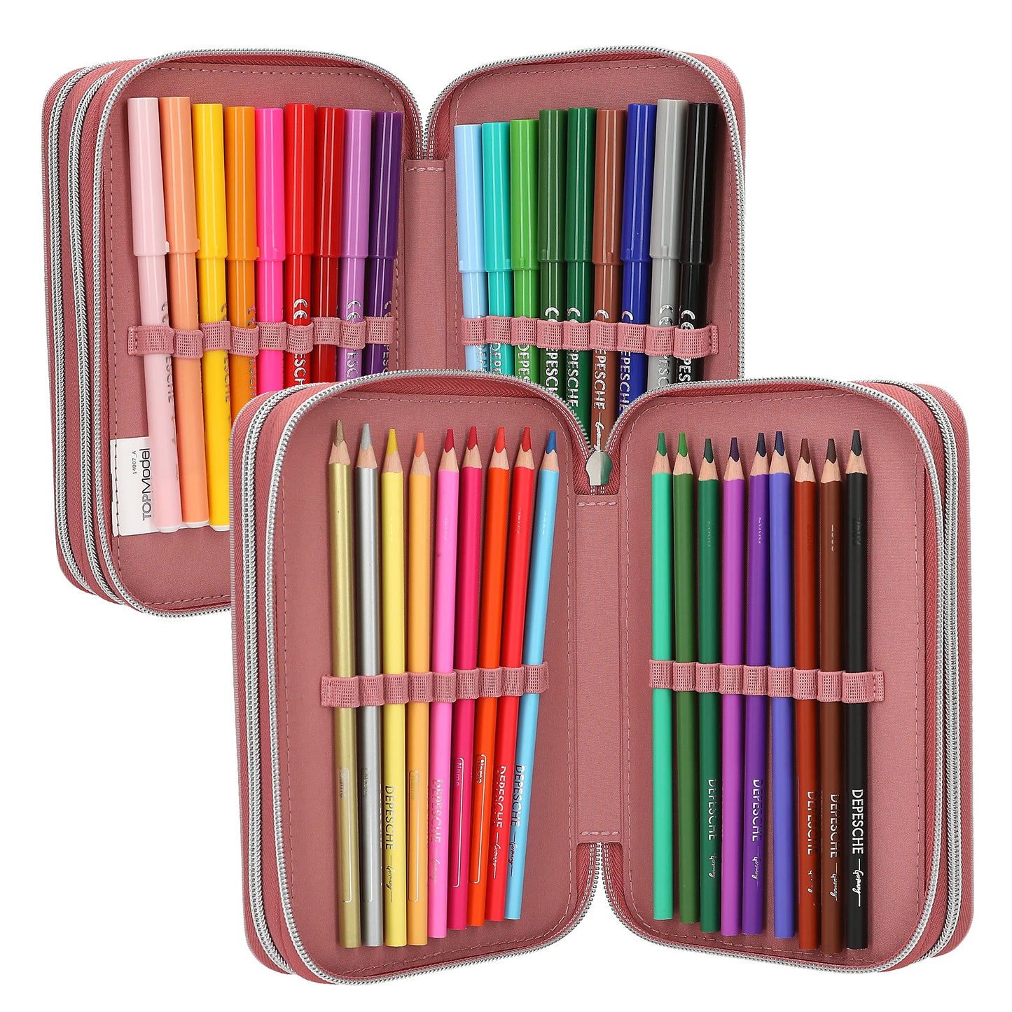 TOPModel | 3-vaks gevulde etui DOTS – roze etui met glitter en inhoud