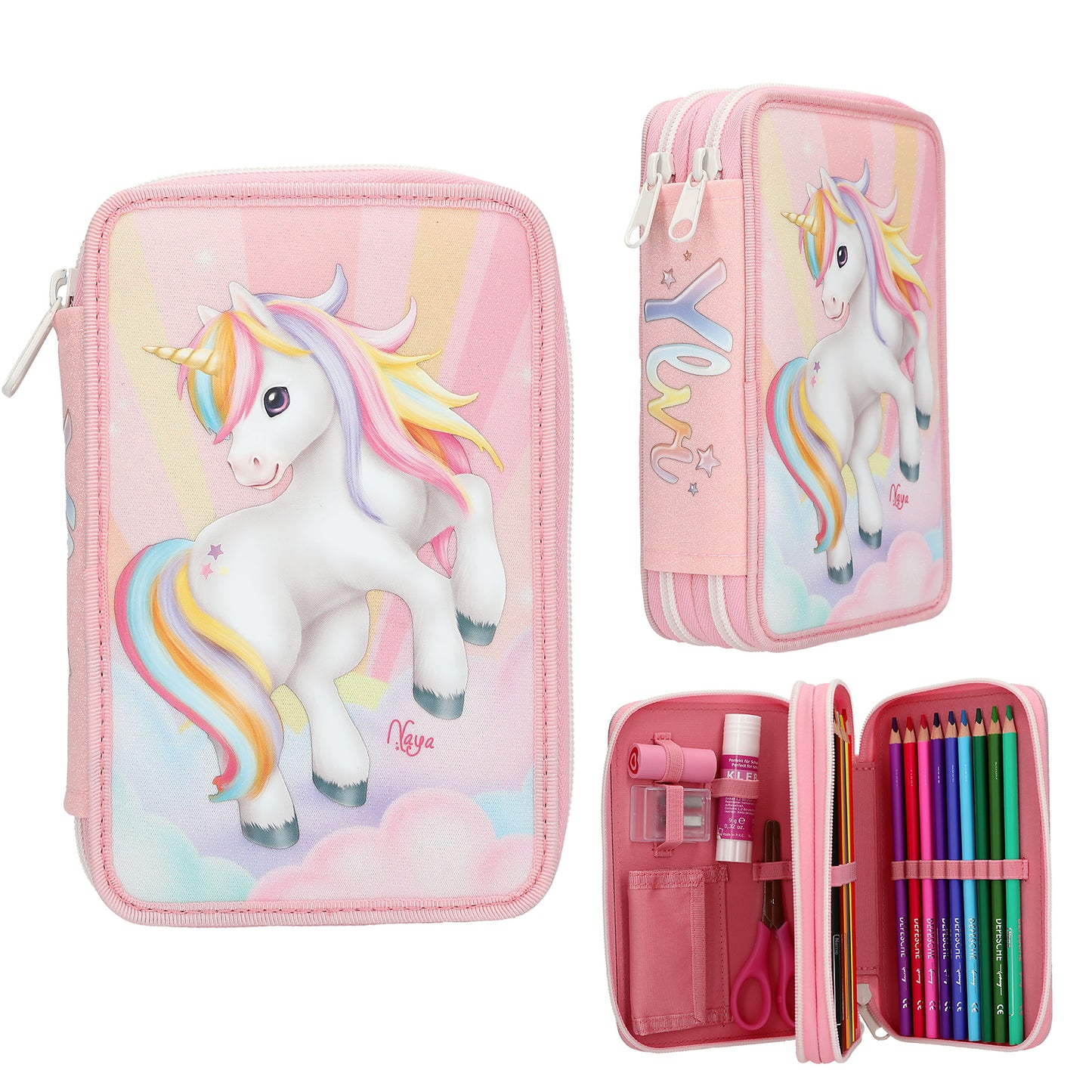 Ylvi | 2-vaks gevulde etui SUGAR POP – roze eenhoorn etui met glitter