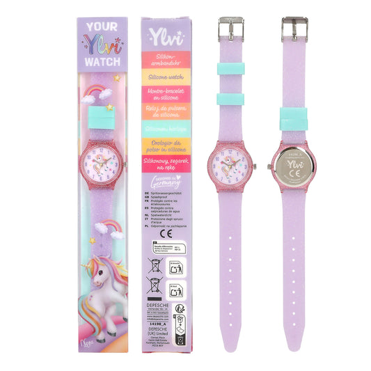 Ylvi | kinderhorloge – eenhoorn horloge met glitter siliconen bandje (2 kleuren)
