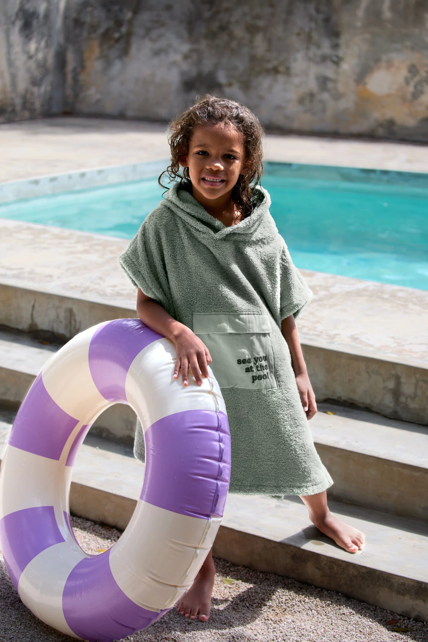 LÄSSIG | Terry Surf Poncho Groen – Kinder Badponcho met Capuchon 3-6 jaar
