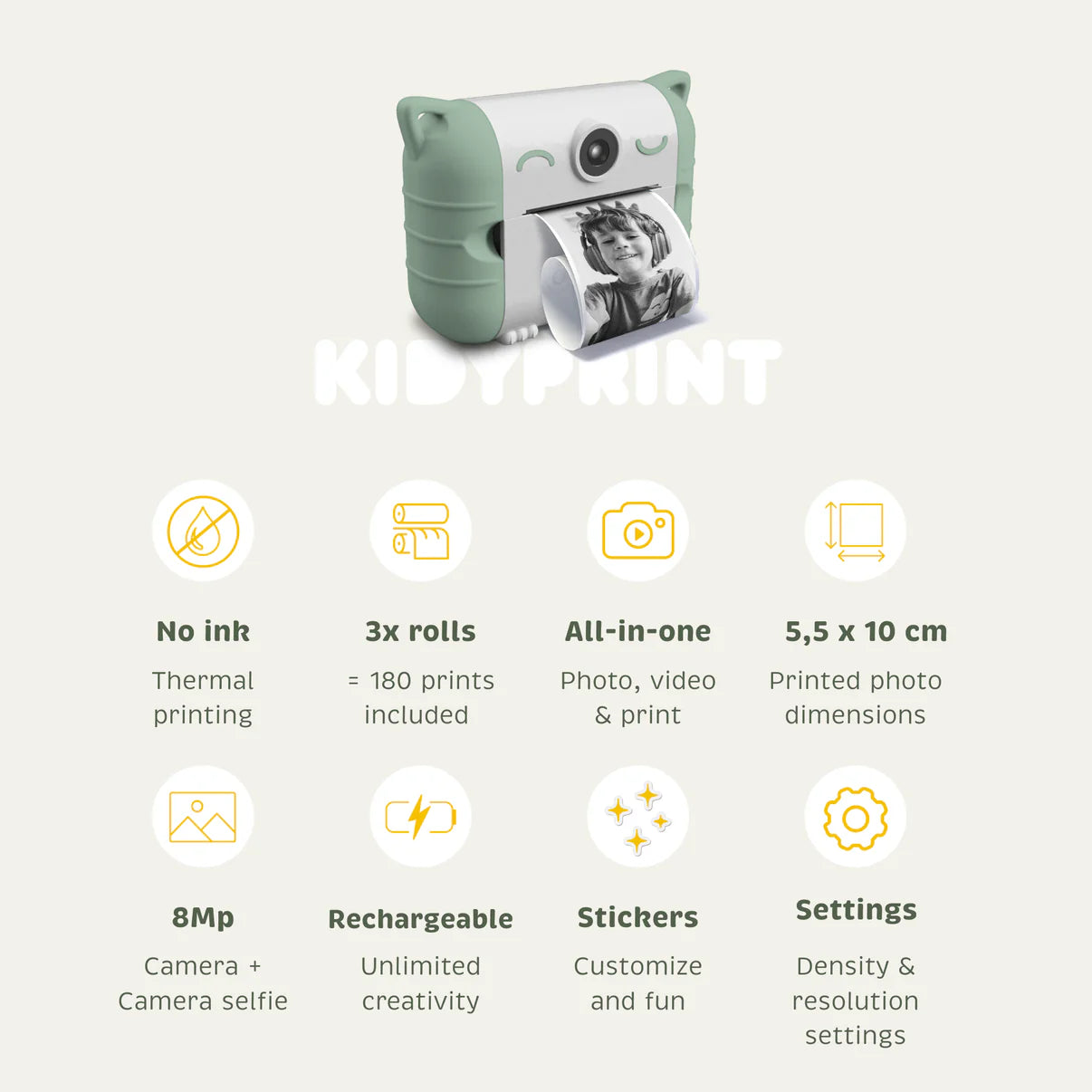 Kidywolf | Kidyprint Groen – Instant print camera voor kinderen