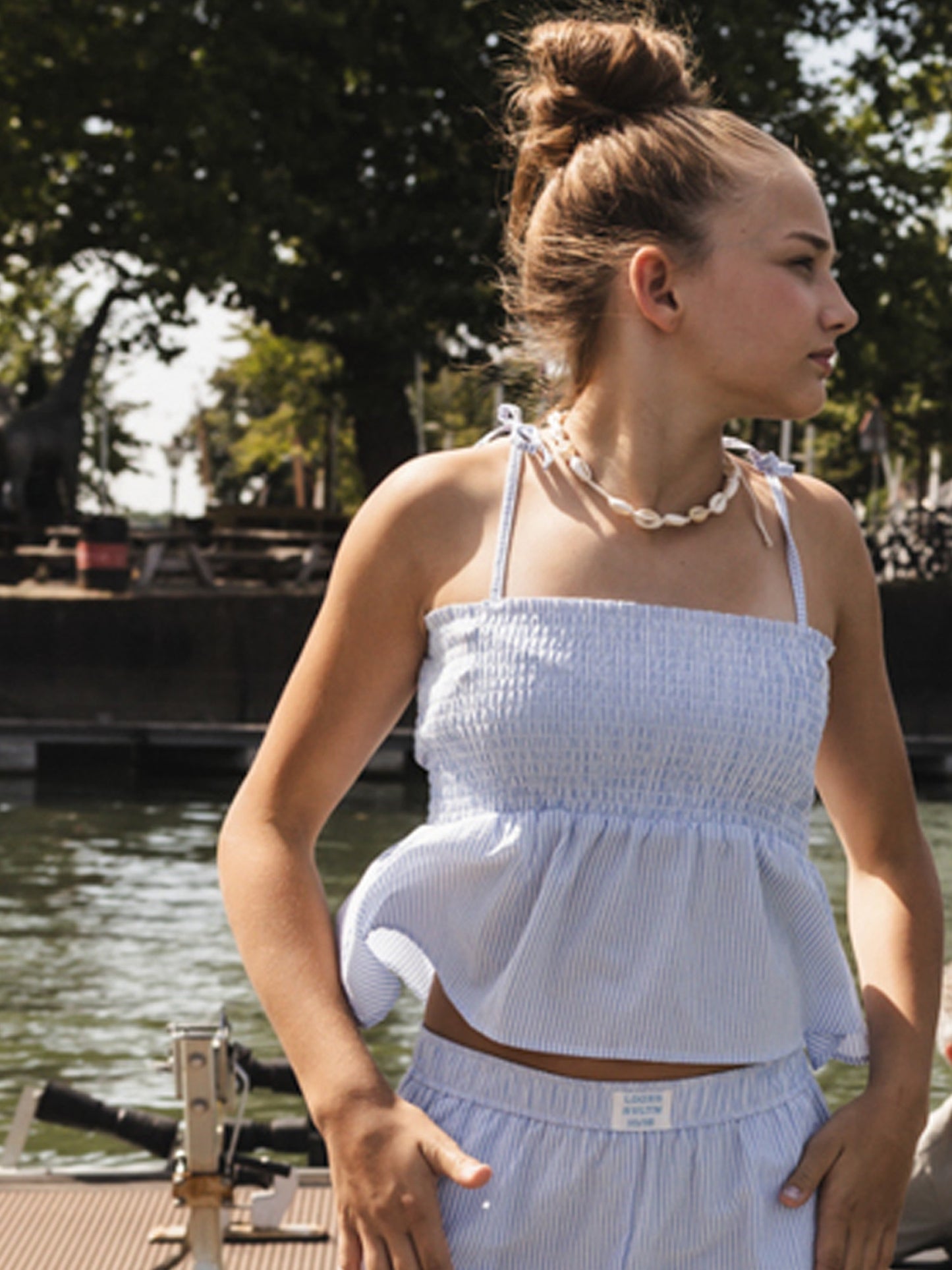 Looxs | Meisjes smock top blauw gestreept – zomerse top met bandjes