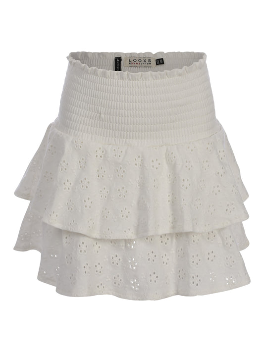 Looxs | Meisjes broderie skort wit – rokje met short en ruches