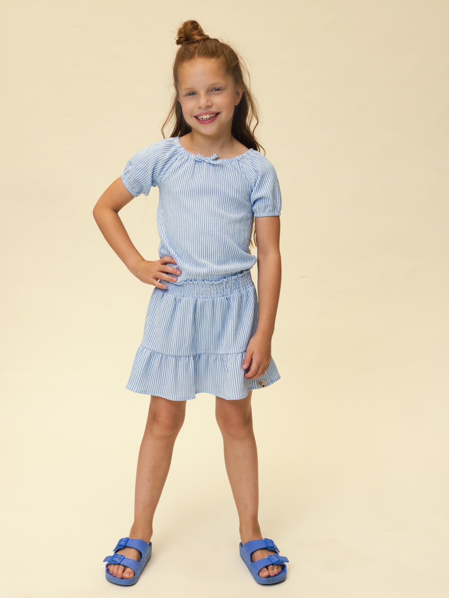 Looxs | Blauwe gestreepte meisjes rok met elastische taille