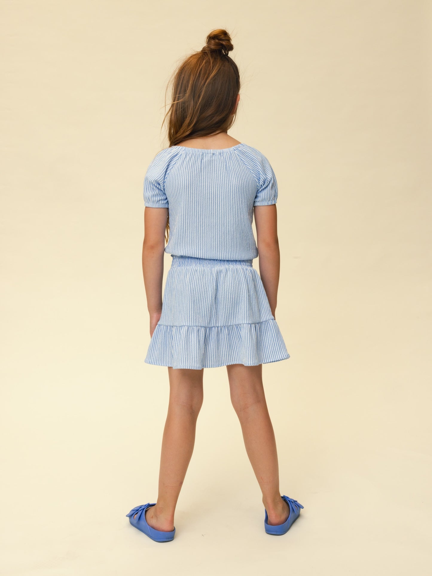 Looxs | Blauwe gestreepte meisjes rok met elastische taille