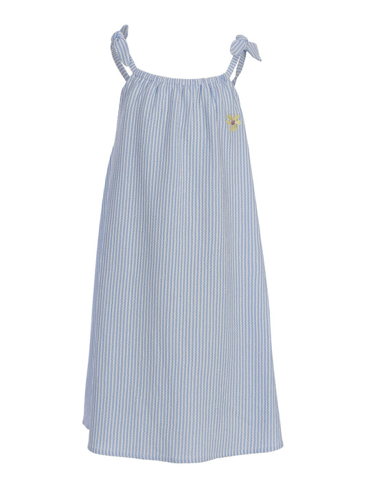 Looxs | Blauwe gestreepte meisjes jurk met strikbandjes