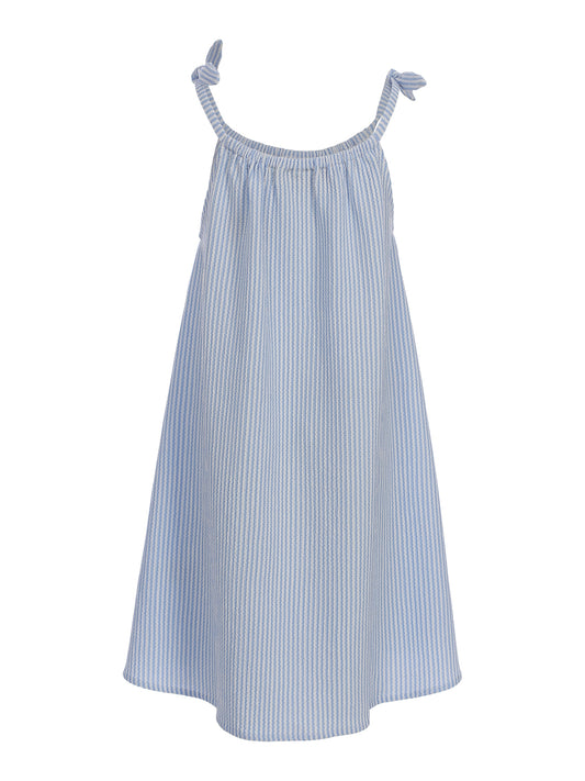 Looxs | Blauwe gestreepte meisjes jurk met strikbandjes