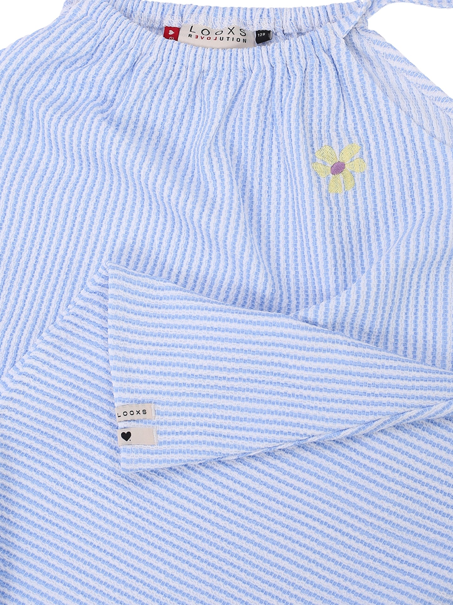 Looxs | Blauwe gestreepte meisjes jurk met strikbandjes