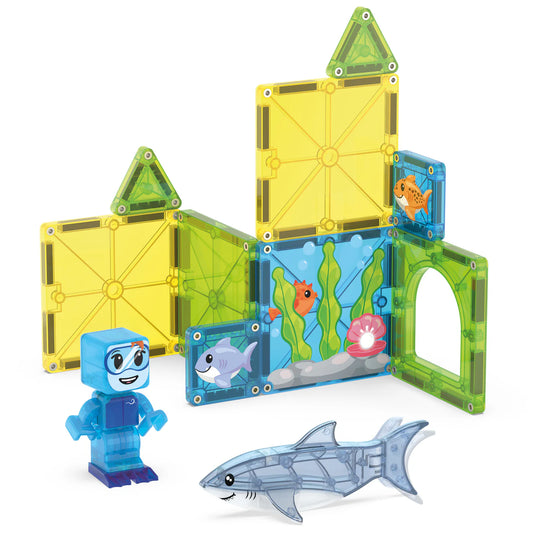 Magna-Tiles | Shark Dive – 13 Delige Magnetische Bouwset met Haaienthema