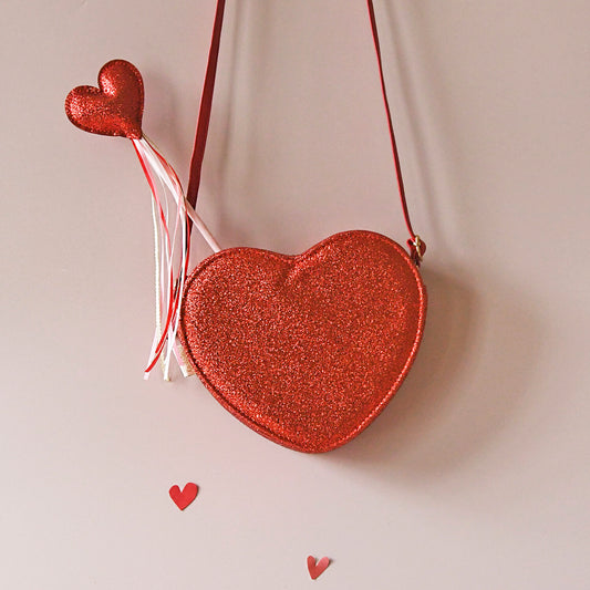 Rockahula | Kindertas hart glitter – schoudertas meisjes rood