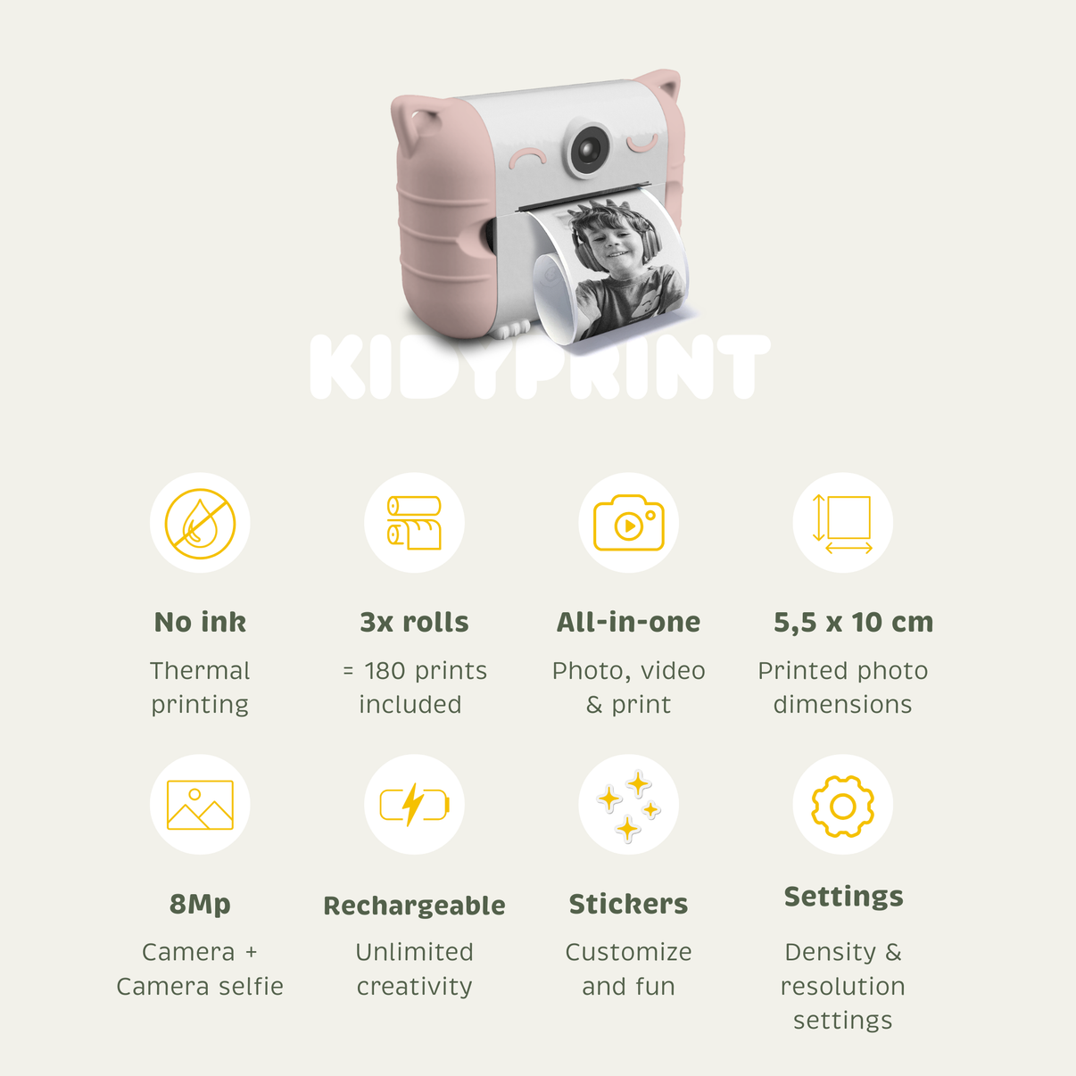Kidywolf | Kidyprint Roze – Kinder camera met directe print