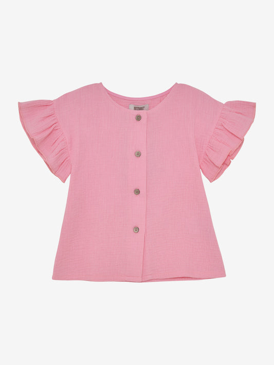 Huttelihut | Blouse SS Muslin Plumeria roze