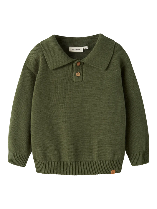 Lil’ Atelier | Gebreide polo trui | Olijfgroen