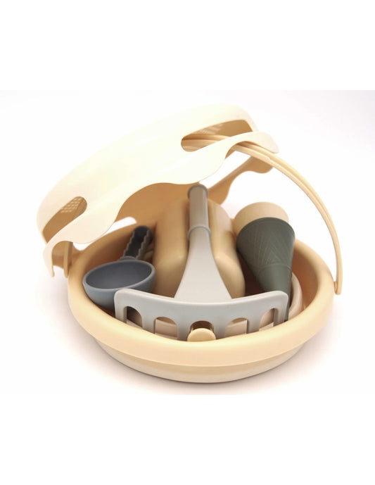 7in1 Sand Toys Zandspeelgoed Set Beige – Opvouwbare Emmer & Accessoires