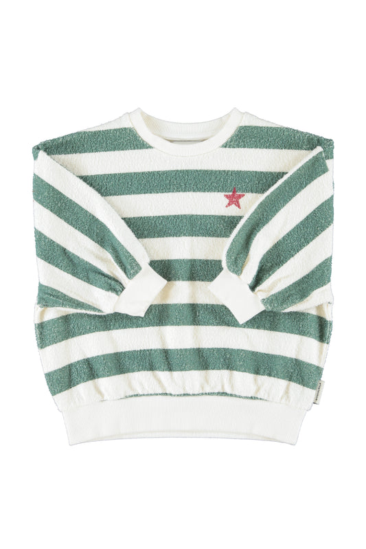 Piupiuchick | Sweater ecru-groen gestreept met logo