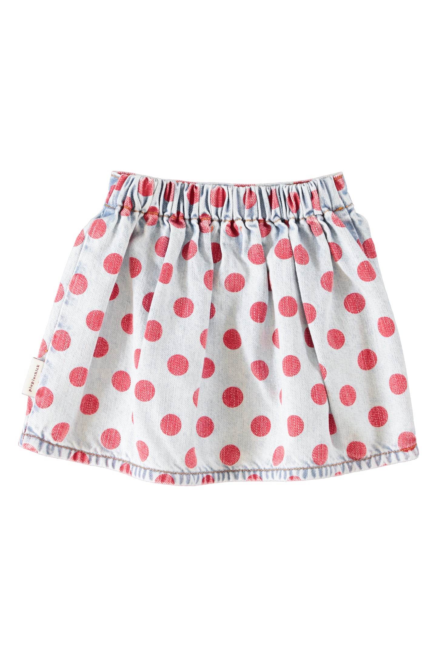 Piupiuchick | Korte denim rok lichtblauw met rode stippen