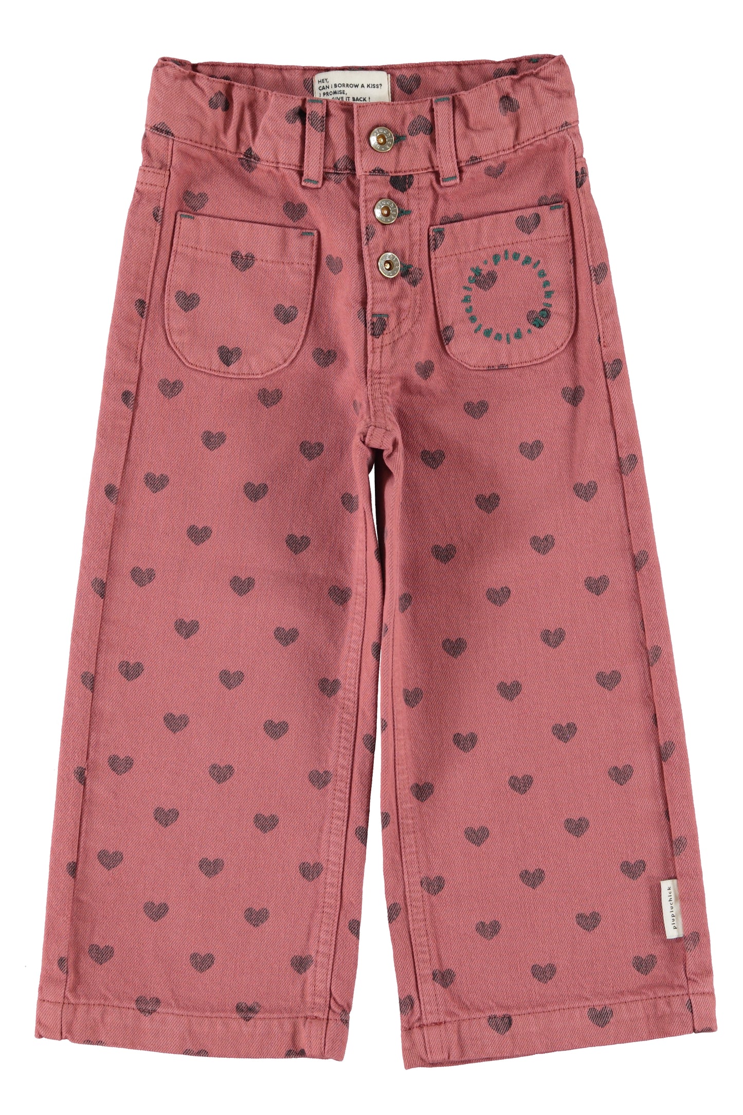Piupiuchick | Wide leg broek roze met zwarte hartjes