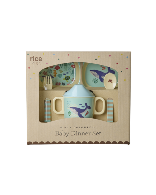 RICE | baby eetset ocean print blauw