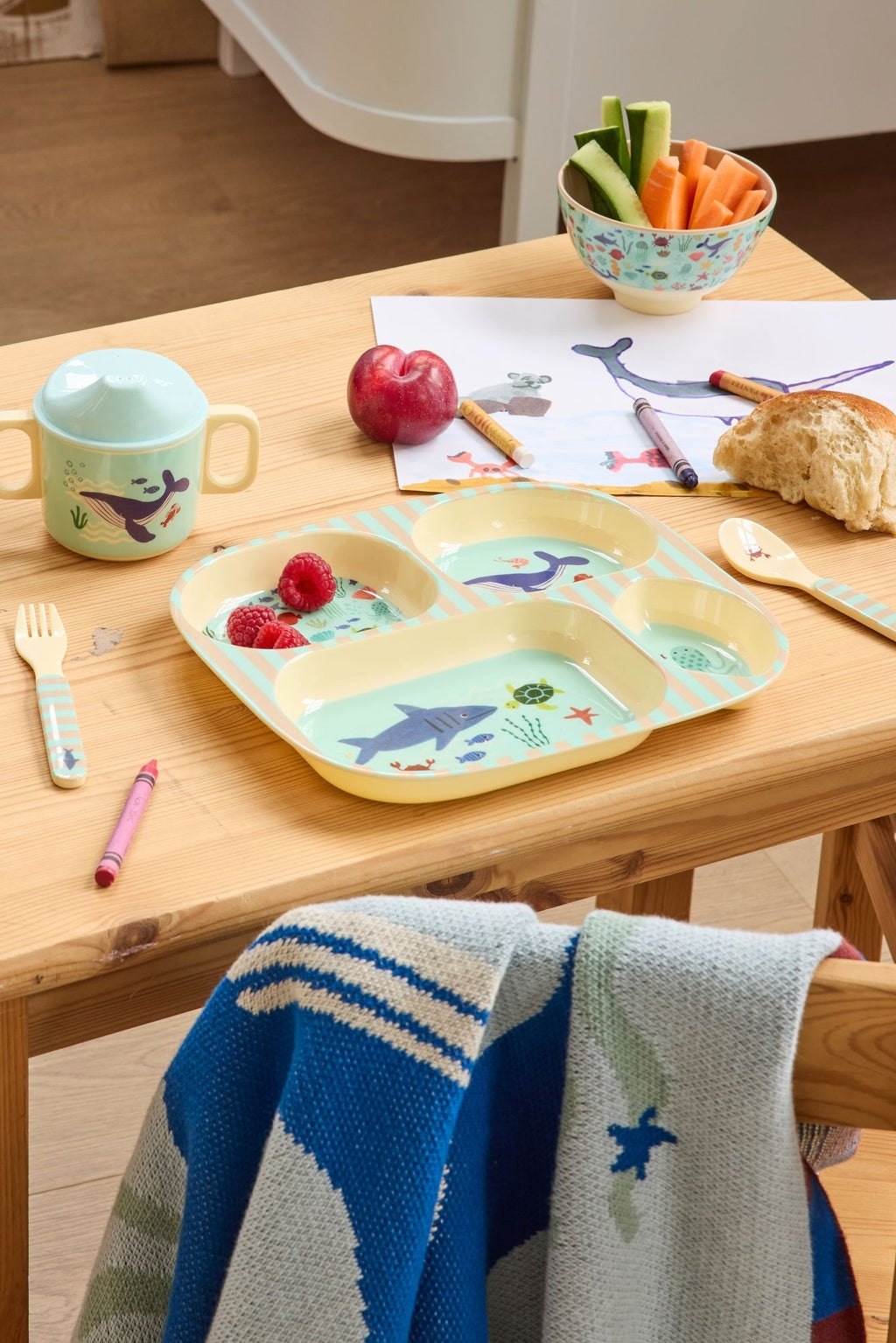 RICE | baby eetset ocean print blauw